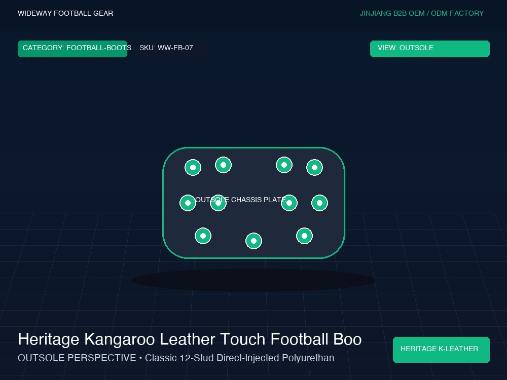 Heritage Kangaroo Leather Touch Football Boots with Fold-Over Tongue - Outsole / Chassis Plate (Traction Studs)