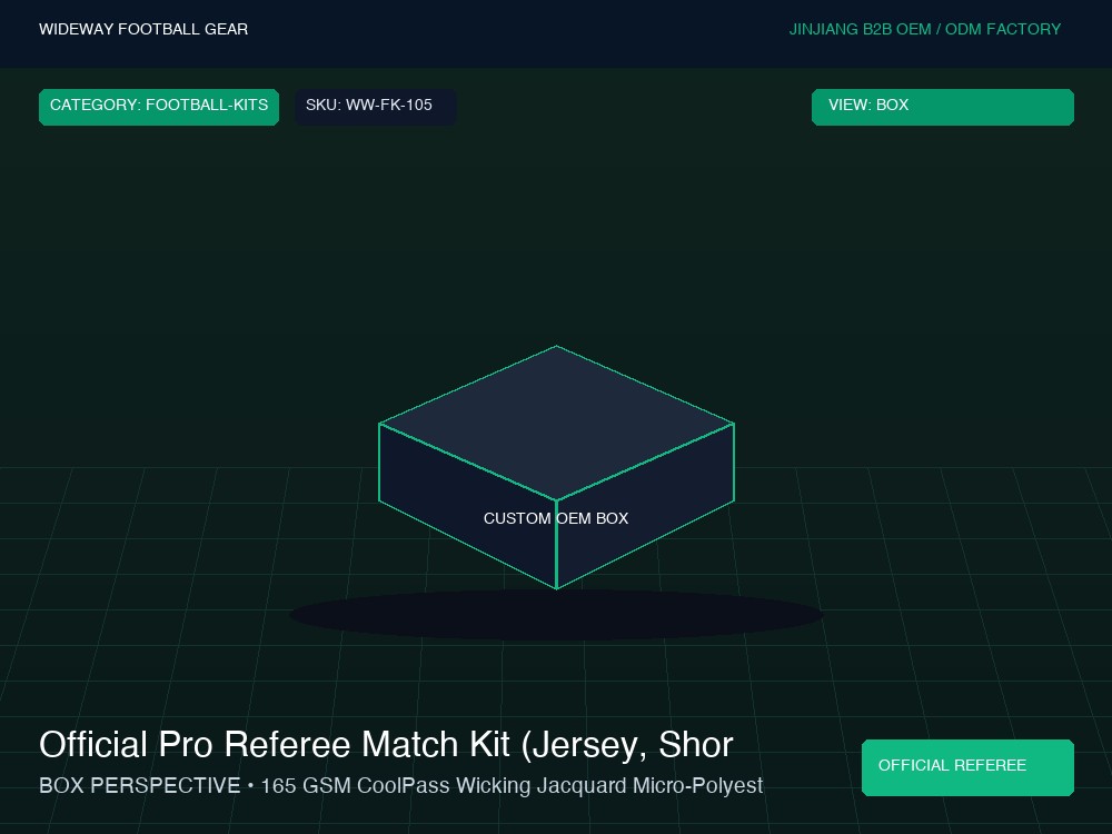 Official Pro Referee Match Kit (Jersey, Shorts & Card Pockets) - Custom OEM Packaging Box & Label