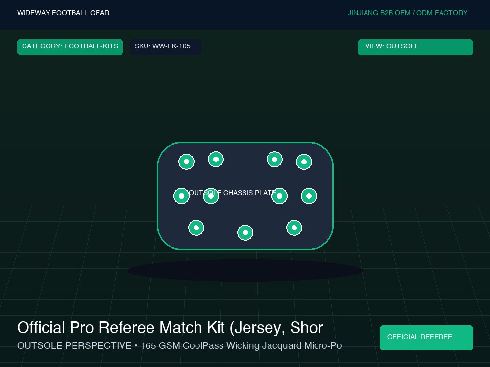 Official Pro Referee Match Kit (Jersey, Shorts & Card Pockets) - Outsole / Chassis Plate (Traction Studs)